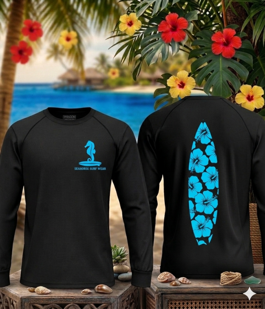 surf boards shoud be 14 1/2 inchs long logos on front chest should be 4 inches by 4 inches